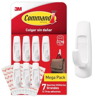 Imagen de Command GP003 7NA, Blanco, Grande, 7 Ganchos + 12 Tiras