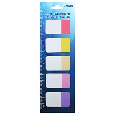Imagen de WAYTEX 100 rotuladores de papel adhesivos gran formato, 5 colores, bloques 20 hojas bicolores, 42 x 25 mm, reposicionables