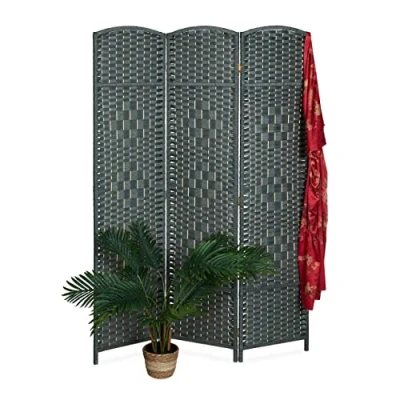 Imagen de Relaxdays Biombo, 3 Paneles, Separador Ambientes Plegable, 170x120 cm, para Interior, Madera, Cuerda de Papel, Gris