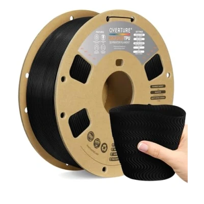 Imagen de OVERTURE High Speed TPU Filamento de 1.75 mm, Rollo Flexible 95A, Para Impresora 3D, Precisión Dimensional +/ 0.02 mm(HS Negro)
