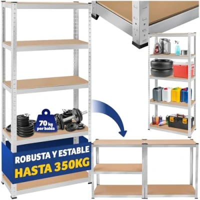 Imagen de TecTake® estantería metálica de 5 estantes, Montaje versátil, Ideal para Taller, Garaje o trastero, estanteria Libros, Metalica 30 x 75 180 cm 350 kg Carga Máxima