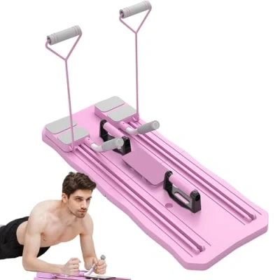Imagen de tabla de entrenamiento abdominal con soporte para codos, rodillo abdominales multifuncional, rebote automático, (rosa)