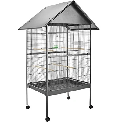 Imagen de tectake® Pajarera con Ruedas Bloqueables y Bandeja Extraíble, Jaula Pajaros para Loro, Canario, Ninfas Periquitos, Incluye Comedero, Bebedero Rejilla Inferior Segura 85 x 60 168 cm