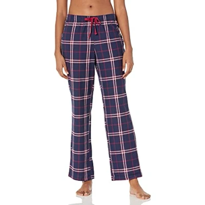 Imagen de Amazon Essentials Pantalón de dormir franela colores interrumpidos Mujer, Azul Marino Rojo Cuadros Grandes, L