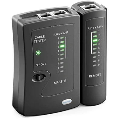 Imagen de deleyCON Probador de Cable Red RJ11 RJ12 RJ45 ISDN LAN Conexión CAT6 CAT7 CAT8 Comprobador Cables Negro