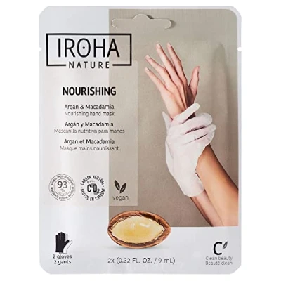 Imagen de Iroha Nature Guantes Mascarilla Nutritivos Aceite de Argán y Macadamia Nutrición Intensa para Manos Secas 93% Ingredientes Naturales Vegano