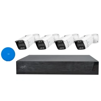Imagen de Paquete de Kit videovigilancia PNI House IPMAX PoE 3, NVR con 4 Puertos y cámaras IP 3MP, + Gift Sticky Pad Azul