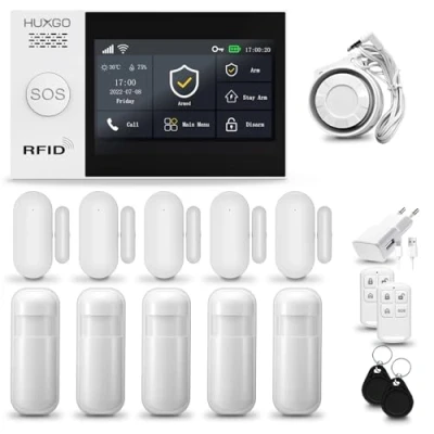 Imagen de HUXGO® HXA007 Alarma casa con Sirena WiFi + gsm Kit 5X sensores PIR de Movimiento, Puerta/Ventana Tuya App.con Aviso a movil