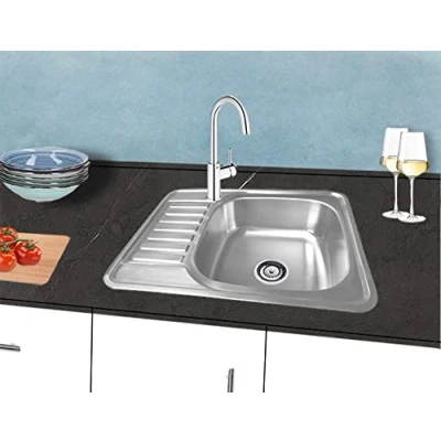 Imagen de Omeere Fregadero de acero inoxidable 304 18/8 0,8 mm,Fregadero empotrado 1 seno 65 x 50 18cm,Fregadero cocina, rectangular (Escurridor a la izquierda)