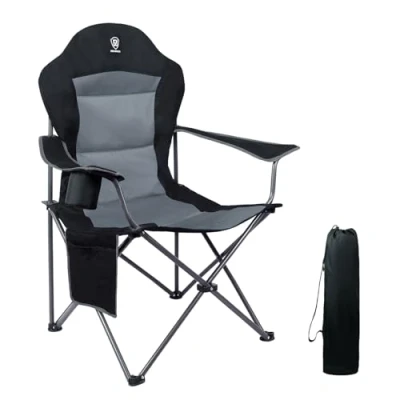 Imagen de EVER ADVANCED Silla Camping 150kg Alta Plegable Acolchada Resistent Sillas Jardin Respaldo Playa Plegabler Alto con Bolsillo y Portavasos Terraza Exterior Director