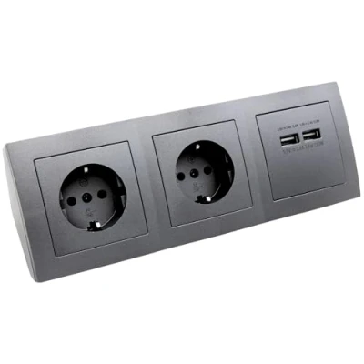 Imagen de MC Power Flair Bloque de 2 enchufes con USB A, Cable 15 cm, 230 V 16 Esquina para Oficina, Escritorio, Cocina, Antracita Mate