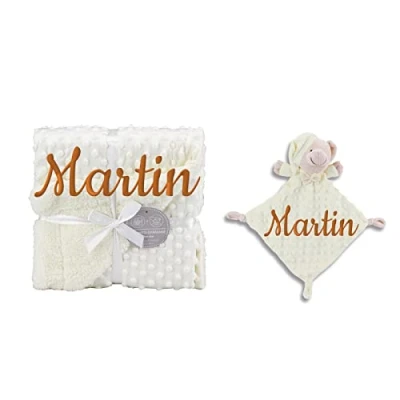 Imagen de Variouss Manta de Bebe Personalizado con su Nombre Bordado, copito (Manta + DouDou) Borreguillo)