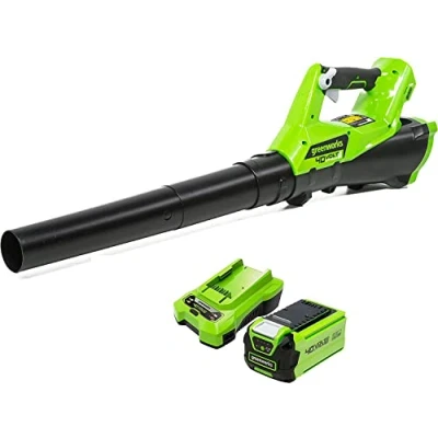 Imagen de Greenworks G40ABK2 Soplador de Hojas a Batería Axial, con Control Crucero, 177 km/h, 11,05 m3/min, 40V 2Ah y Cargador, Garantía 3 Años