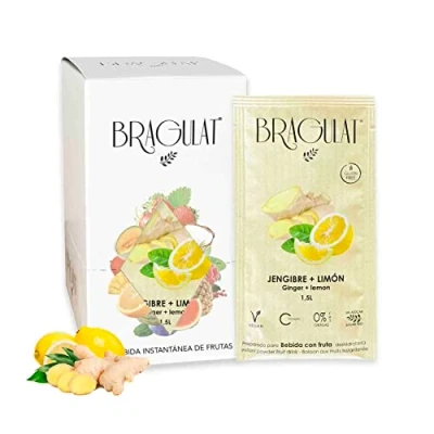 Imagen de BRAGULAT Bebida de Fruta con Jengibre y Limón Bebidas Refrescos Instantáneas en Polvo Saborizantes Sin Azucar, Vitamina C B12 15 Sobres