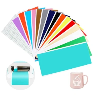 Imagen de VMUTGA 15 Piezas Vinilo Permanente para Cricut Joy, 14 x 30,5cm Adhesivo Láminas de Plóter con 3 Lámina Transferencia Bricolaje Manualidades Decoración