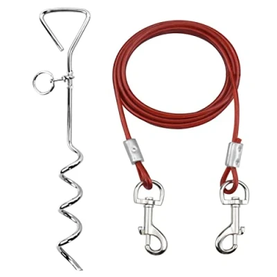 Imagen de Cable De Estaca Y Atadura para Perro Sólido, Correa 3M con Espiga En Tierra Espiral 40cm Salida Patio Al Aire Libre Acampada Perros PequeñOs A Medianos（Rojo）