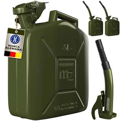 Imagen de Monzana 3x Bidones de Gasolina Metálicos 5L Verde Embudo Incl. Combustible Diésel Aceite Homologación UN