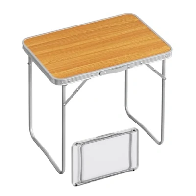 Imagen de WOLTU Mesa de Camping Plegable con Mango Multifuncional Jardín Trabajo Balcón Playa Aluminio y MDF Picnic 70x50x60 cm, Roble CPT8135ei