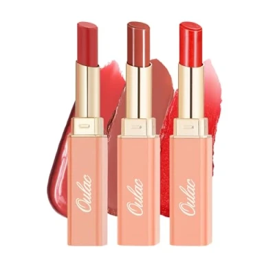 Imagen de Oulac 2 in 1 Pintalabios y Bálsamo Labial Set Brillante Hidratante, Enriquecido Con Aceite de Rosa,Acabado para Labios Secos, Agrietados Dañados,Vegan