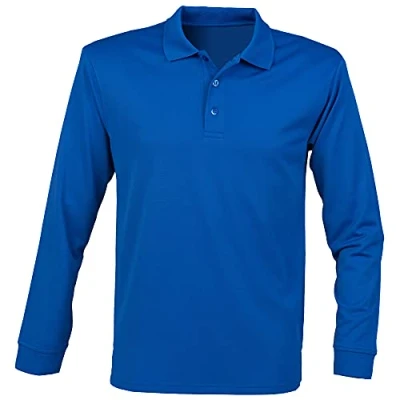 Imagen de Henbury Polo de manga larga con control la transpiracion Modelo Coolplus hombre caballero (Extra Grande (XL)/Azul )