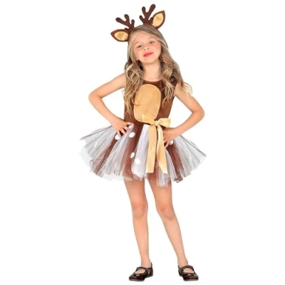 Imagen de Widmann Disfraz infantil de reno, vestido con falda tul, diadema, tutú, sombrero, tiara, ciervo, Navidad, carnaval, fiesta temática