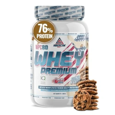 Imagen de AS American Suplement Premium Whey Protein Proteína de Suero Leche Aumentar Masa Muscular Alta Concentración WPC80 Kyowa Quality® (900 gr, Cookies)