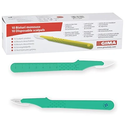 Imagen de GIMA Bisturí desechable estéril, con tapa de seguridad, n. 22, paquete 10, 27046