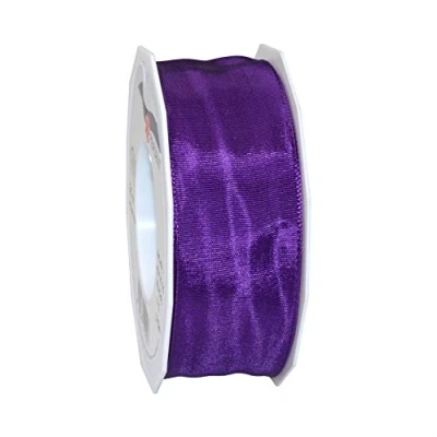 Imagen de Präsent Lyon Cinta de tafetán con Alambre, Color Violeta, 40 mm 25 m, Seide, Verde