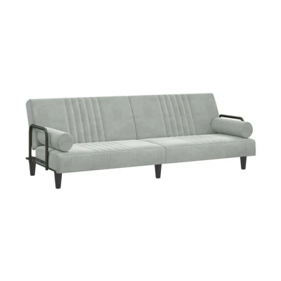 Imagen de vidaXL Sofá Cama con reposabrazos Terciopelo Gris Claro