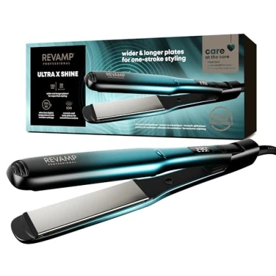 Imagen de REVAMP Progloss Ultra X Shine Plancha del Pelo Cerámica, Alisado y Rizado Profesional de Salón Para Cabello Largo Grueso, Tecnología Calor rápido