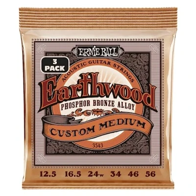 Imagen de Ernie Ball Earthwood Custom Medium Cuerdas para guitarra acústica, bronce fosforado, 3 paquetes, calibre 12.5 56