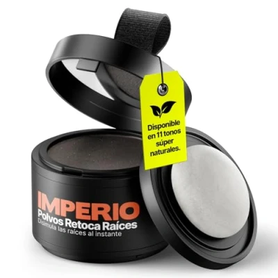 Imagen de Retocador de raíces en polvo IMPERIO Corrector capilar para densificar el cabello mujeres y hombres, maquillaje resistente al agua cubrir 4 g (castaño oscuro)