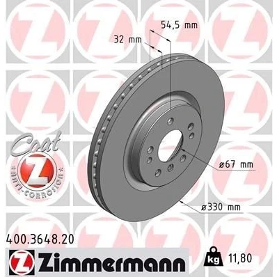 Imagen de ZIMMERMANN COAT Z 400.3648.20 Disco de freno 330 32 8/5 5 112 ventilación interna revestido altamente carbonizado MERCEDES BENZ: Clase R, ML
