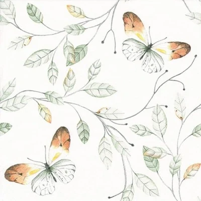 Imagen de 20 Servilletas de flores, jardín y naturaleza mariposas en hojas como decoración mesa. papel con diseño. También para decoupage (33 x 33 cm)