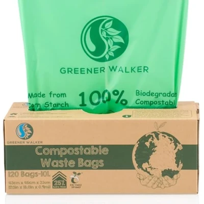 Imagen de Greener Walker 25% Extra Gruesa compost Biodegradable 6L/10L/30L Bolsa Basura Alimentos Cocina Bolsas de basura(10L 120 Bolsas)