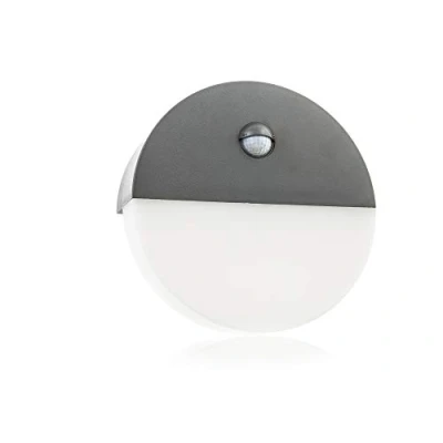 Imagen de HUBER lámpara de pared LED con detector movimiento, 140, 10 W, 600 lm, IP54, sensor interior, redonda, antracita