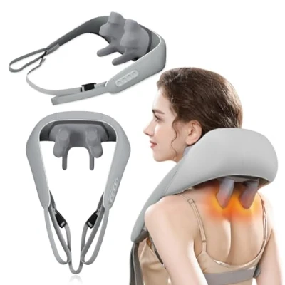Imagen de masajeador de cuello, espalda, hombros y cuello con calor, 5D recargable para piernas