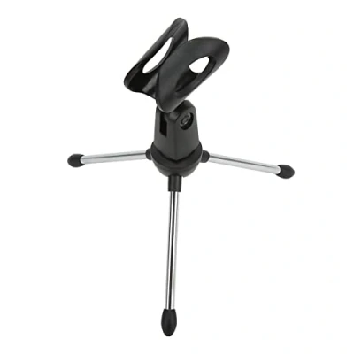 Imagen de Soporte de Trípode para Micrófono Escritorio, Mesa Diseño Desmontable, Rosca 5/8 Pulgadas, Almohadilla Antideslizante ángulo Ajustable a Prueba Golpes