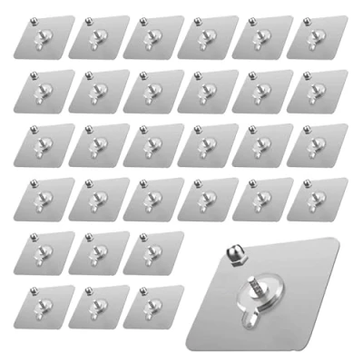 Imagen de 30 Piezas Ganchos Adhesivos para Pared, 14mm Tornillos Desmontables Clavos sin Taladro, Colgadores Resistentes, Pared Colgar