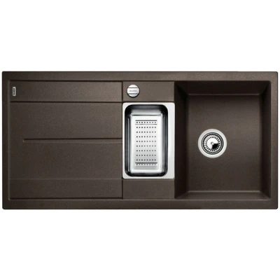 Imagen de BLANCO METRA 6 S Fregadero Rectangular de Granito para Armarios Bajos 60 cm Ancho Con cubetas residuos y acero inoxidable Acabado SILGRANIT Marrón 515045