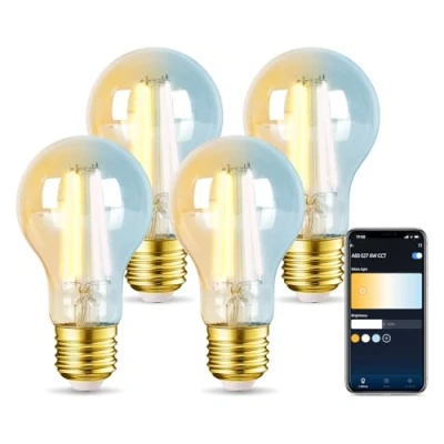 Imagen de Aigostar Edison Bombillas Alexa LED E27 Inteligentes 6W 806LM WIFI Bombilla Vintage A60 Filamento Regulable 2700K 6500K, compatible con Alexa/Google Home. ámbar 4 Unidades