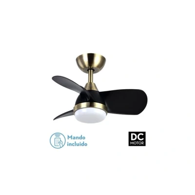 Imagen de FABRILAMP Ventilador Dc 24w Pirdo Cuero/negro 3 Aspas 60d 2400lm 6 Velocidades 3000 4500 6000k C/remoto, Memoria Y Temporizador