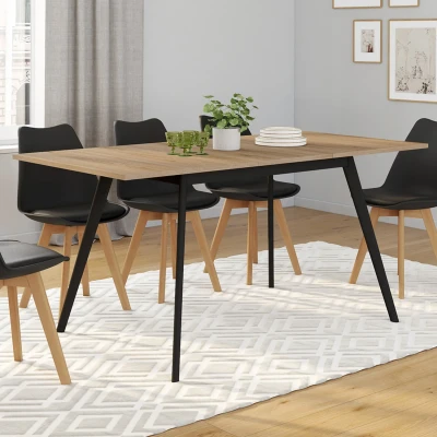 Imagen de IDMarket Mesa escandinava extensible rectangular Inga 4 6 personas, bandeja madera, patas negras, 120 160 cm