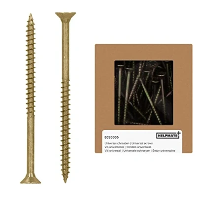 Imagen de HELPMATE Tornillos universales de cabeza avellanada 5.0 x 80 amarillo pasivado Paquete 75 para madera con accionamiento PZ 2 e rosca parcial aglomerado uso en