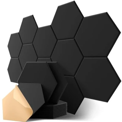 Imagen de Insonorizacion Acustica Pared Autoadhesivo, 12 Piezas Placas Aislamiento Acustico Hexagonal Alta Densidad para Decoración de Paredes y Tratamiento Acústico, Insonorizar Habitacion (30x26x0.9cm)