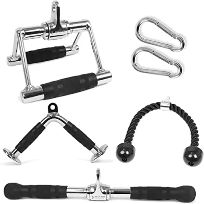 Imagen de 5BILLION FITNESS Accesorios de polea Gimnasio, Incluso Cuerda Triceps, Mango Paralelo, Barra en Forma V, Entrenamiento para bíceps y tríceps, 2 Mosquetones