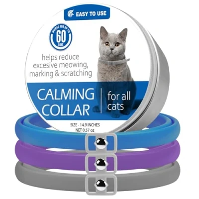 Imagen de Wisebom Collares Calmantes para Gatos 3Pcs, de Feromonas Natural, Regulable Collar Calmante, Anti ansiedad Impermeable Pequeños, Medianos y Grandes, 38cm