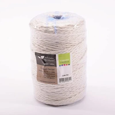 Imagen de Vaessen Creative Hilo, Blanco, 3 mm x 100 m, Cuerda Mixta de Algodón para Macramé Jardín, Cuentas Enhebrar, Estilo Boho, Pulseras la Amistad y Manualidades DIY, Poliéster