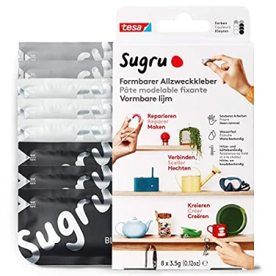 Imagen de Sugru by tesa Pegamento Multiusos Moldeable Masilla Adhesiva Versátil Para Reparar, Pegar y Fijar sin Necesidad de Taladrar Paquete 8 x 3.5 g Negro, Blanco Gris