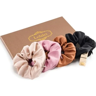 Imagen de Lolalet Coletero para Cabello con Bolsillo, Goma Suave de Pelo Cierre Cremallera Scrunchies Lazo Elástico Fuerte Mujeres y Chicas Grueso Rizado Estilo A